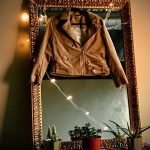 Suede camel moto jacket
